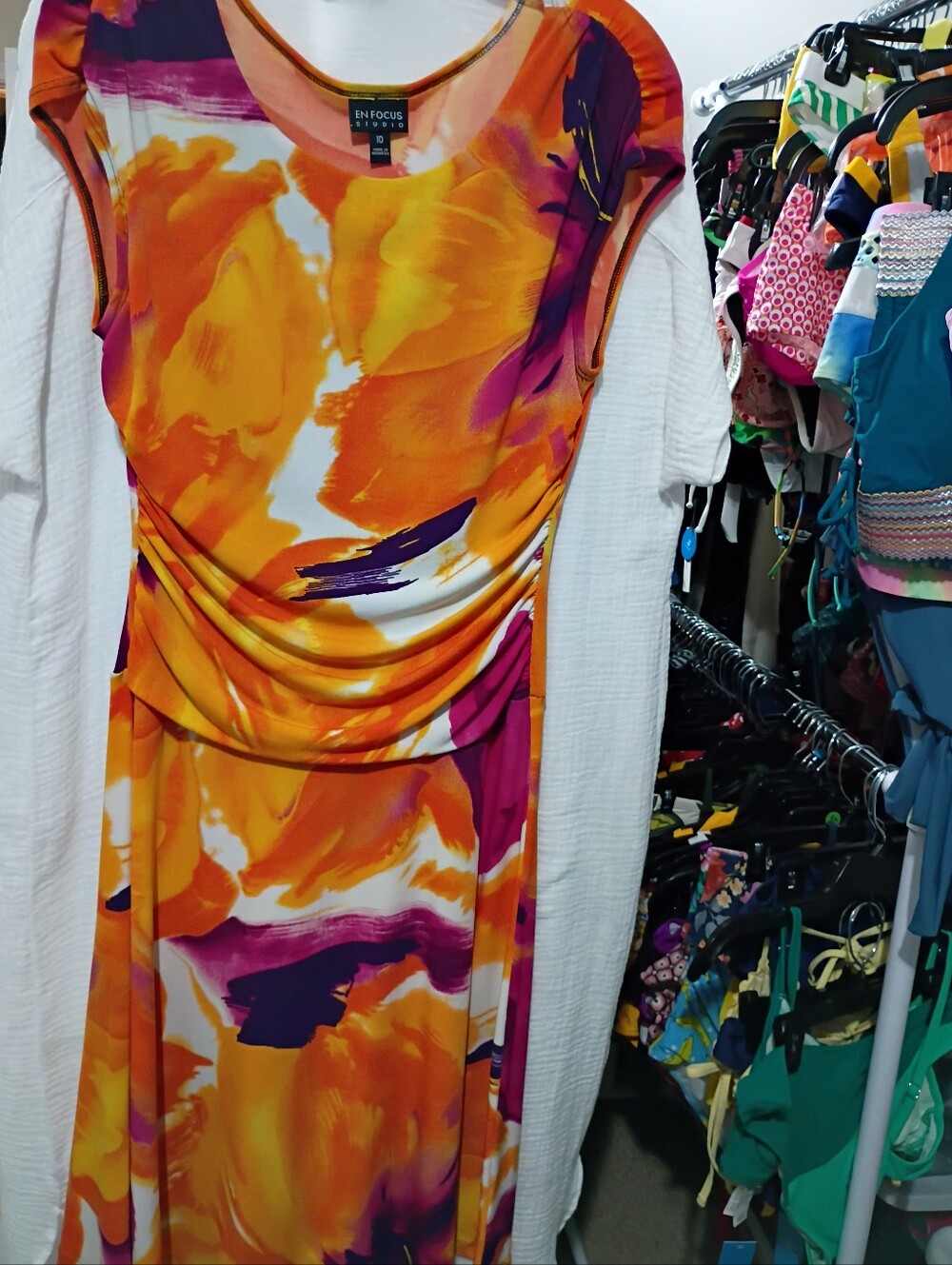 Enfocus Studio Orange & Magenta Abstract Midi Dress SIZE 10 - Picture 6 of 9